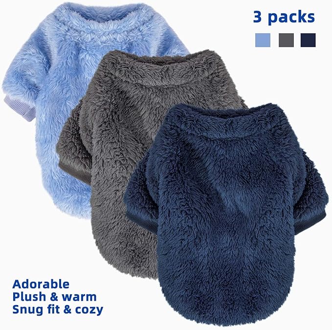 Dog Sweaters Clothes Coat for Small Dogs Boy or Girl Cat Puppy Coat Sweatshirts Soft Warm Fluffy Winter Jacket Apparels (Sky Blue,Navy,Dark Grey, XX-Large)