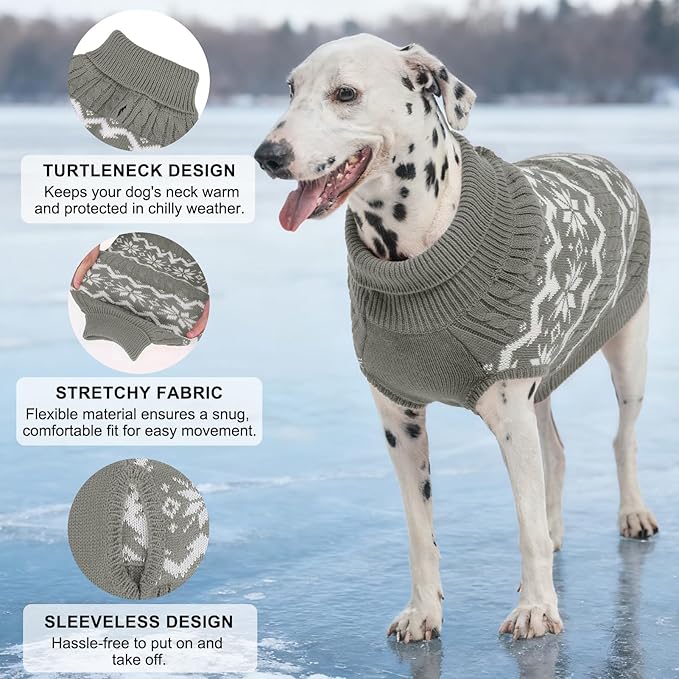 BEAUTYZOO Dog Christmas Sweater for Medium Dogs Boy Girl,Thick Warm Winter Turtleneck Pullover Cable Knit Big Dog Sweaters Pitbull Labrador Golden Retriever Clothes Male Female Pet Jacket, Navy Grey M