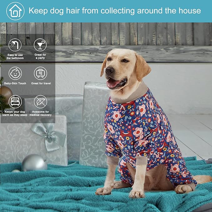 LovinPet Pit Bull Pajamas Large Dogs PJS - Tiger Garden Blue and Pink Print/Lightweight Stretchy Knit Big Dog Pullover Jammies, Large Breed Dog Pajamas, Pet PJ's/XXL