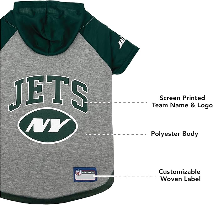 Pets First NFL New York Jets Hoodie for Dogs & Cats. | NFL Football Licensed Dog Hoody Tee Shirt, Small| Sports Hoody T-Shirt for Pets | Licensed Sporty Dog Shirt