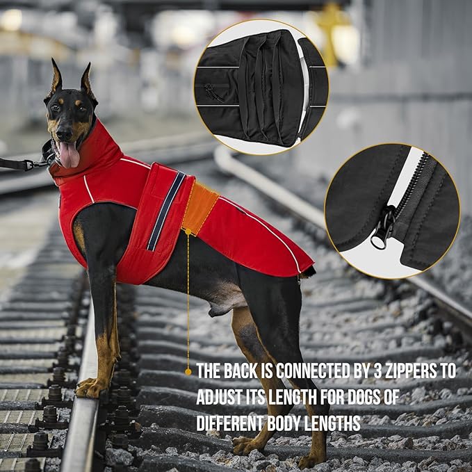 OneTigris Dog Coat Waterproof Dog Jacket with Adjustable Buckle Hook & Loop Windproof Cold Weather Coats for Small Medium Large Dogs (Red, Medium)