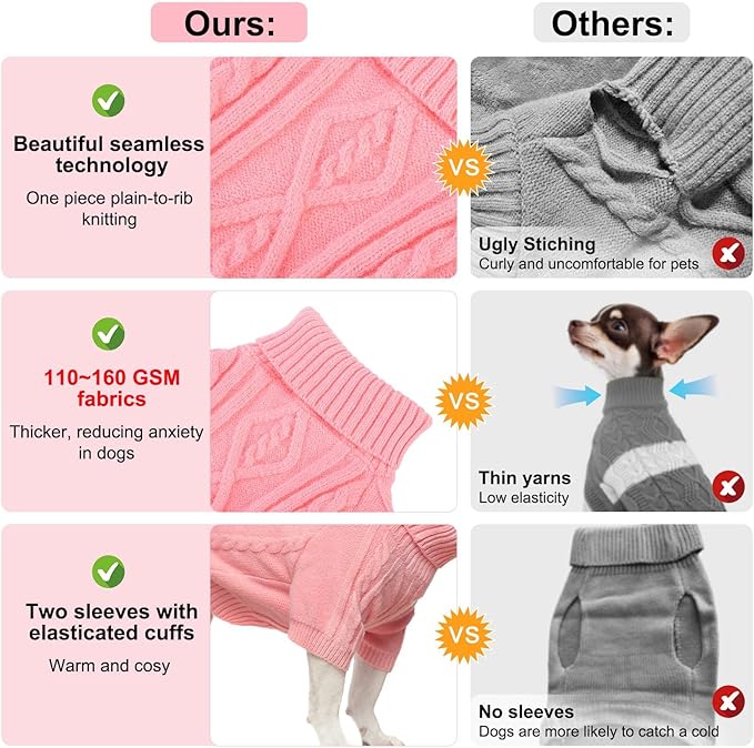 BEAUTYZOO Small Dog Sweater-Dog Sweatshirt Pullover Cable Knit Wear Classic Turtleneck Thick Cold Weather Clothes for Small Dogs,Medium Dogs,Pink Cable M (Back: 16",Chest: 21", Neck: 13")