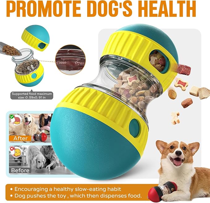 Interactive Dog Treat Dispenser Ball, Adjustable Puzzle Toy for Mental Stimulation and Slow Feeding, Food Grade ABS, Red and Blue, for Small Medium Large Dogs (Green)