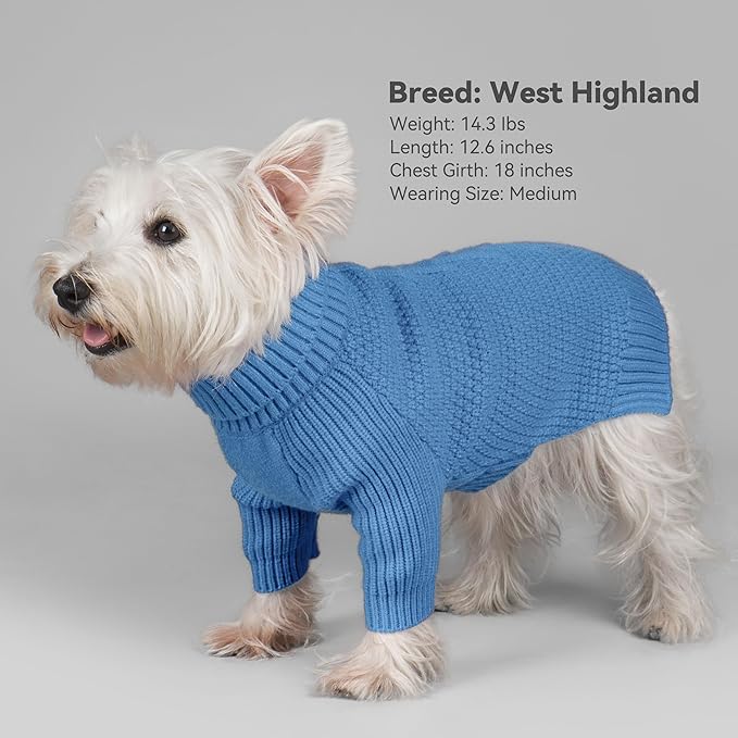 cyeollo Dog Sweaters for Medium Dogs Boy, Stretchy Warm Turtleneck Doggy Clothes for Fall Winter, Thermal Knit Pet Apparel with Sleeves, Blue XL