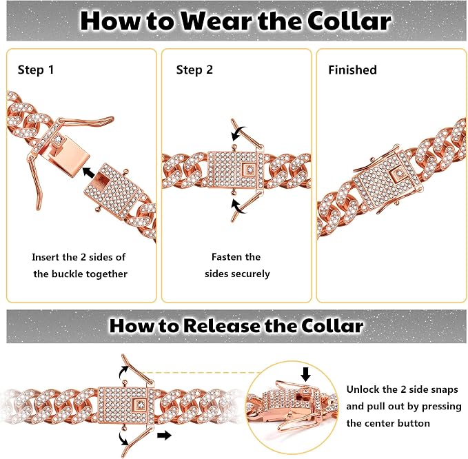 Custom Dog Chain Collar with Name, Diamond Collars Metal Chain Necklace with Secure Buckle, Cuban Style Jewelry Accessories for Puppy Small Medium Large Dogs(Rose Gold, 10 Inch)