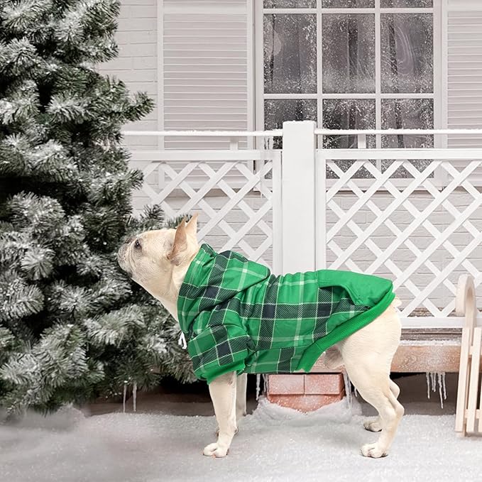 KOOLTAIL Plaid Dog Hoodie for Small Medium Large Dogs - Pet Clothes Sweater with Hat and Pocket for Cold Weather Winter, Warm Soft Dog Hooded Sweatshirt Coat Outfit for Puppy Cats Girls Boys Green SM