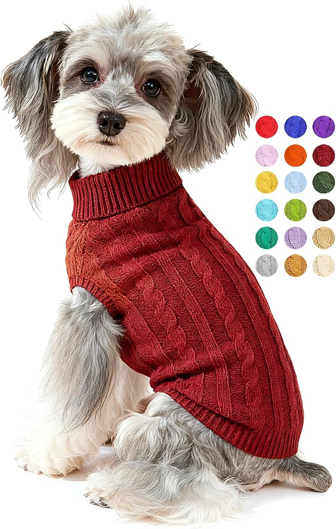 Dog Sweater for Small Medium Large Dogs - Warm Winter Turtleneck Knit Dog Sweaters Soft Pet Cat Clothes Christmas Coat Indoor Outdoor Use for Puppy Kitten Male Female Girl Boy Pets