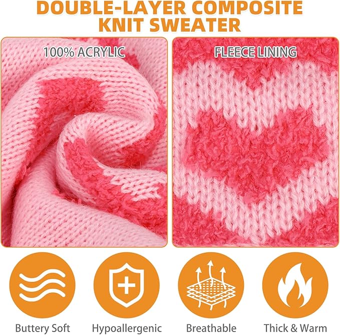 KOOLTAIL Valentine's Day Dog Sweater, Cold Weather Dogs Knitted Sweater Turtleneck Pullover, Pet Sweater with Heart Pattern, Warm Winter Clothes for Small Medium Large Dogs Cat Boy Girl, Pink L