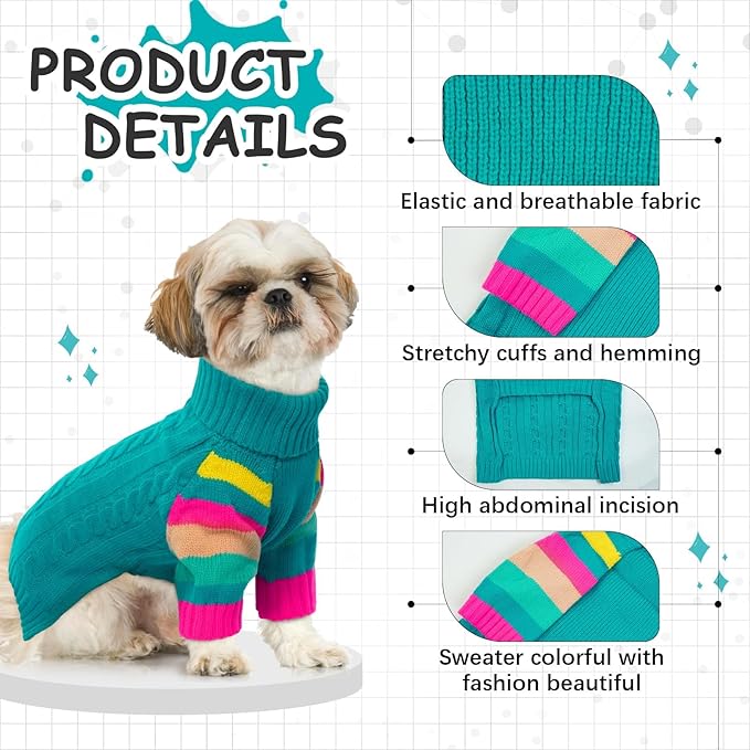 Dog Sweater Thick, Sweaters for Large Size Dogs Comfy, Stretchy Pullover Dog Sweater for Large Doggie, Christmas Dogs Sweaters Unisex, Warm Pet Knitwear Boston Terrier, Frenchie (Green L)