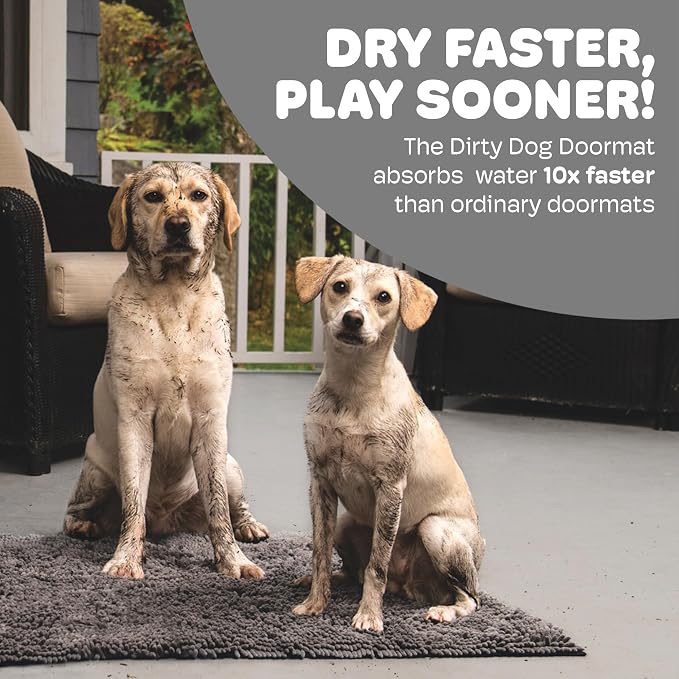 Dog Gone Smart Dirty Dog Doormat - Super Absorbent Polyamide Rug Pulls in Moisture & Dirt - Fast Drying for Clean Floors, Non-Slip, Machine Washable Mat for Muddy Paws - Grey, 31 x 20 Inches
