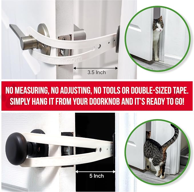 FlexLatch Cat Door Holder Latch - Bright White Cat Door Alternative Installs Fast Flex Latch Strap Let's Cats in and Keeps Dogs Out of Litter & Food. Safe Baby Proof One Piece No Measuring Extra Easy