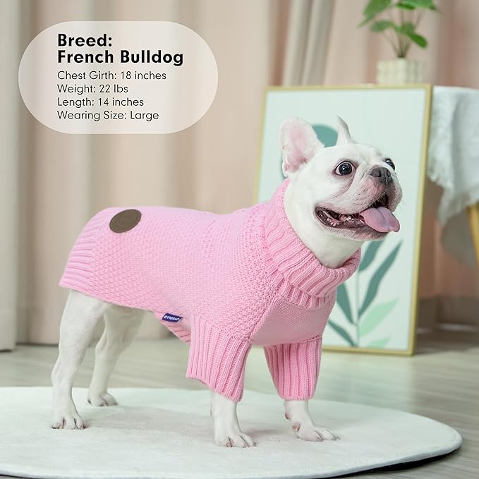 cyeollo Turtleneck Dog Sweater Soft Knitwear Pullover Sweaters with Long Sleeves Pet Clothes for Cold Weather Pet Small Dog Sweaters,Pink, XL