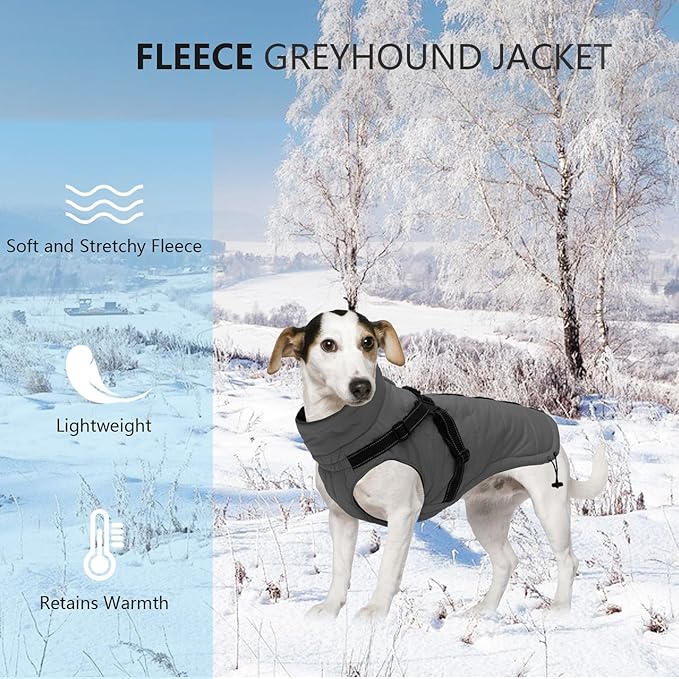 Geyecete Winter Warm Coat Waterproof Dog Jacket with Harness Traction Belt,Pet Outdoor Jacket for Small Dogs-Gray