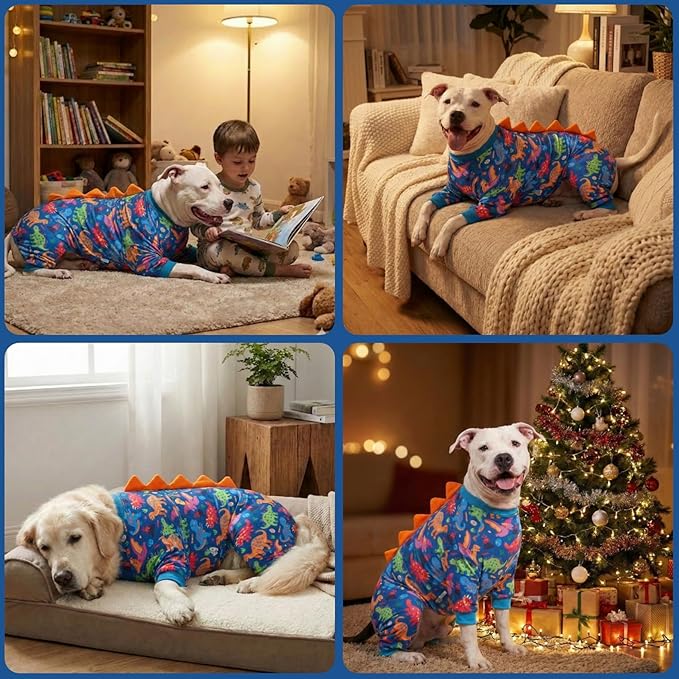 LovinPet Large Dog Pajamas, Four-Leg Stretch Onesie Bodysuit, Lightweight UV-Shielding Pajamas, Anti-Lick Calming Recovery Suit for Surgery, Pull-On for Medium and Large Breeds,Green,3XL