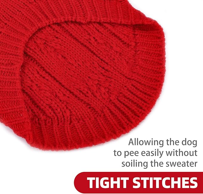 PUPTECK Dog Sweater, Turtleneck Warm Knitted Pullover Coat, Thick Cable Knitwear Clothes in Winter, Pet Apparel Outfits for Large Dogs, for Cold Weather Indoor & Outdoor, Red L