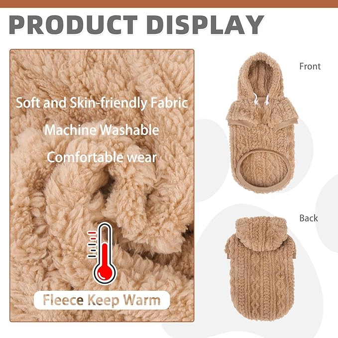 KOOLTAIL Fleece Dog Sweater Hoodie for Small Medium Large Dogs - Super Soft Fall Dog Clothes Sweatshirt with Leash Hole, Warm Winter Cold Weather Pet Coat for Puppy Cats Girl/Boy Male/Female Beige S