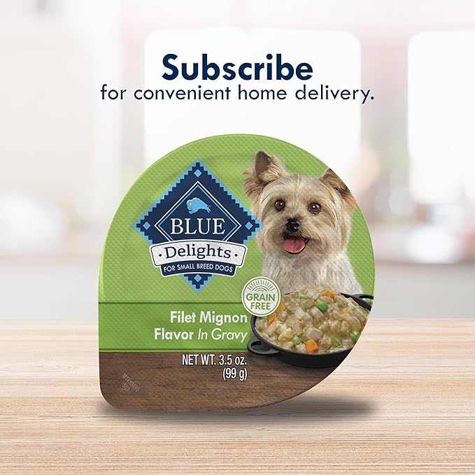 Blue Buffalo Delights Small Breed Natural Wet Dog Food, Filet Mignon Flavor in Gravy, 3.5-oz Cups, 12 Count