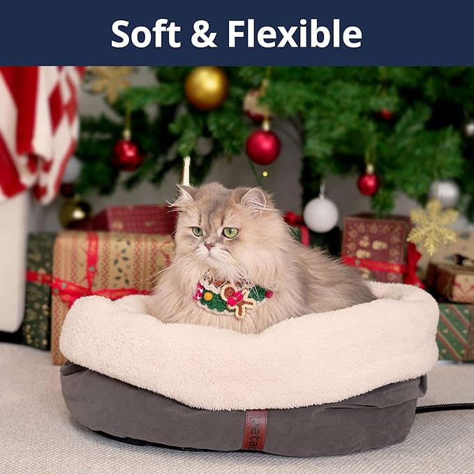Petace Heated Cat Bed with Auto Shut Off Timer, 17.7" x 13.7" Adjustable Temperature Indoor Pet Heating Cushion Bed for Kittens, Cats, Puppies and Small Dogs, Gray