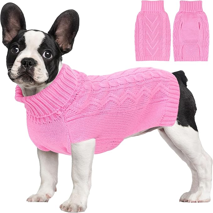 Dog Sweaters for Small Dogs Warm Dog Clothes Winter Chihuahua Clothes Girl Boy Puppy Sweater Knitted Doggy Coat Soft Mini Dachshund Sweater with Turtleneck Pullover Design(Pink, Large)