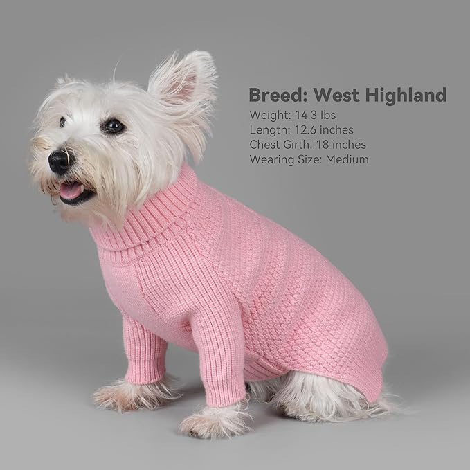 cyeollo Dog Sweater Turtleneck Knitwear Pullover Sweaters for Small Dogs Warm Pet Clothes Soft for Fall Winter,Pink, M