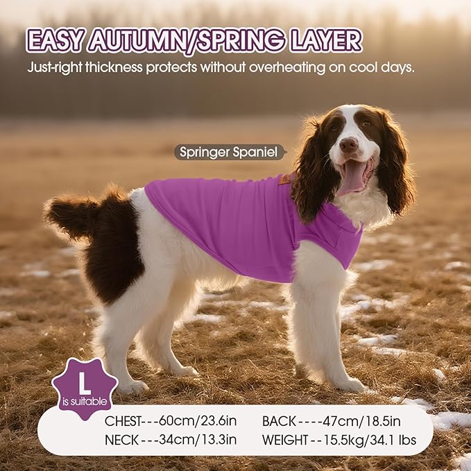 FUAMEY 2 Pack Dog Fleece Vest for Medium Dogs,Yorkshire Bichon Schnauzer Stretchy Dog Sweatshirts Warm Dogs Pullover Winter Pet Sweaters with Leash Hole Puppy Turtleneck Sleeveless Purple Stripes M