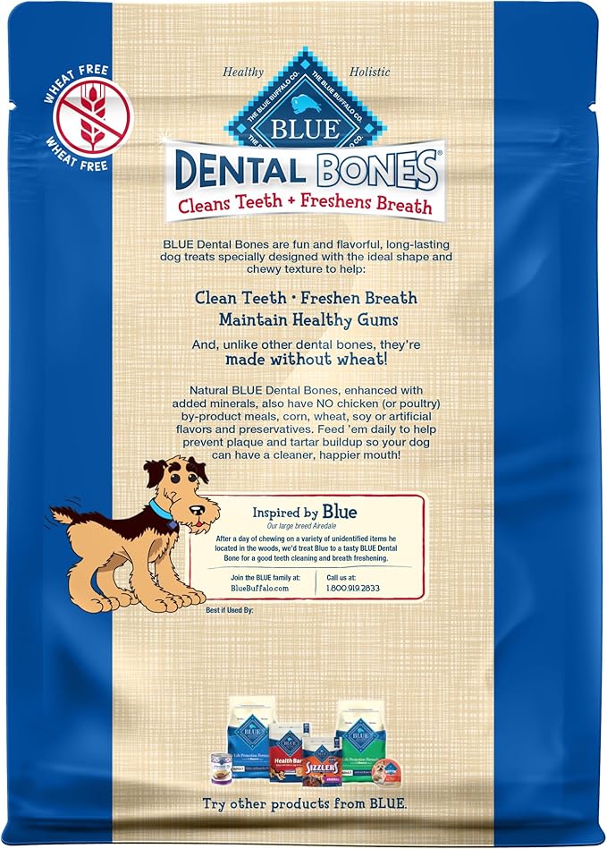 Blue Buffalo Dental Bones Regular Natural Dental Chew Dog Treats Bag, 12oz. Bag