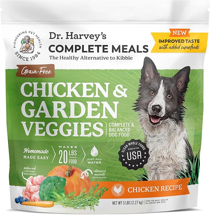 Dr. Harvey's Chicken & Garden Veggies Dog Food, Human Grade Grain-Free Dehydrated Food for Dogs with Freeze-Dried Chicken (5 Pounds)