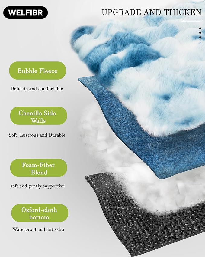 Welfibr Dog Bed 100% Washable Faux Fur Dog Beds Small Size Dog Orthopedic Dog Bed with Sides Elevated Dog Bed Comfort Pet Beds with Removable Cover Noiseless Supportive Dog Couch Anti-Slip Blue 35"