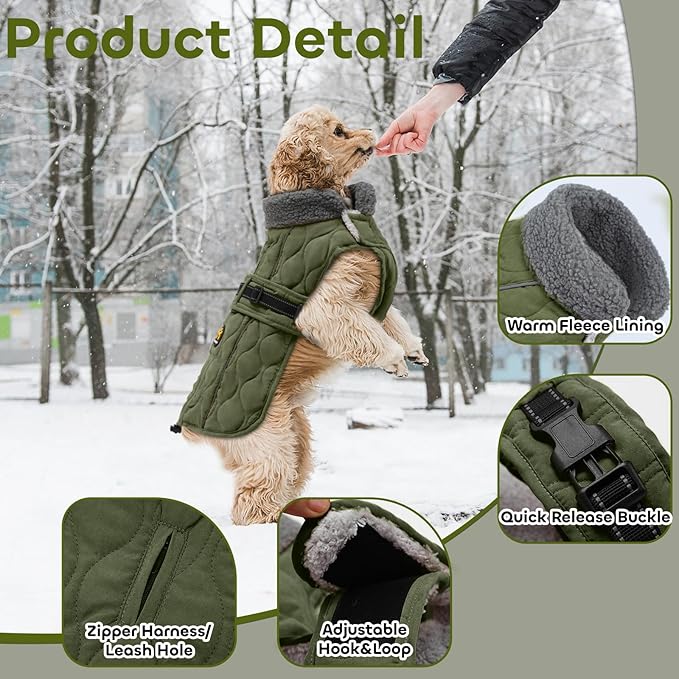 Dog Winter Jacket, Adjustable Water-Resistant Dog Warm Coat with Fleece Lining, Windproof Cold Weather Coats for Winter, Reflective Snow Jacket for Labrador Golden Retriever, NewGreen XL