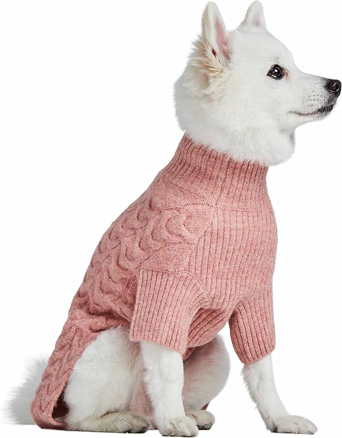 Blueberry Pet Classic Fuzzy Textured Knit Pullover Turtle-Neck Dog Sweater in Rainbow Pink, Back Length 14", Pack of 1 Clothes for Dogs