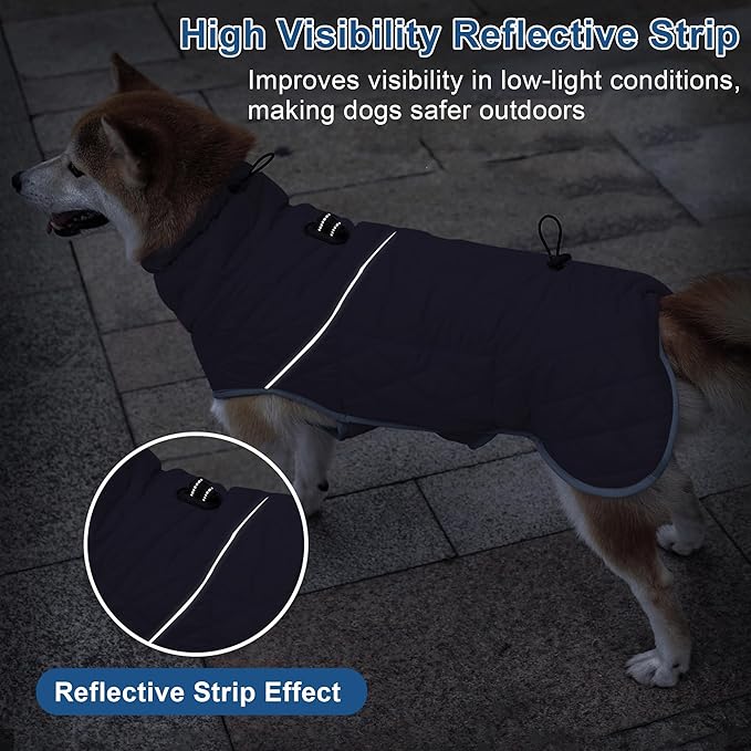Dog Winter Coat with Harness, Reflective Windproof&Waterproof Fleece Jacket for Cold Weather, Dog Pullover Jumpsuit Snowsuit for Small Medium Large Dogs, Navy 2XL