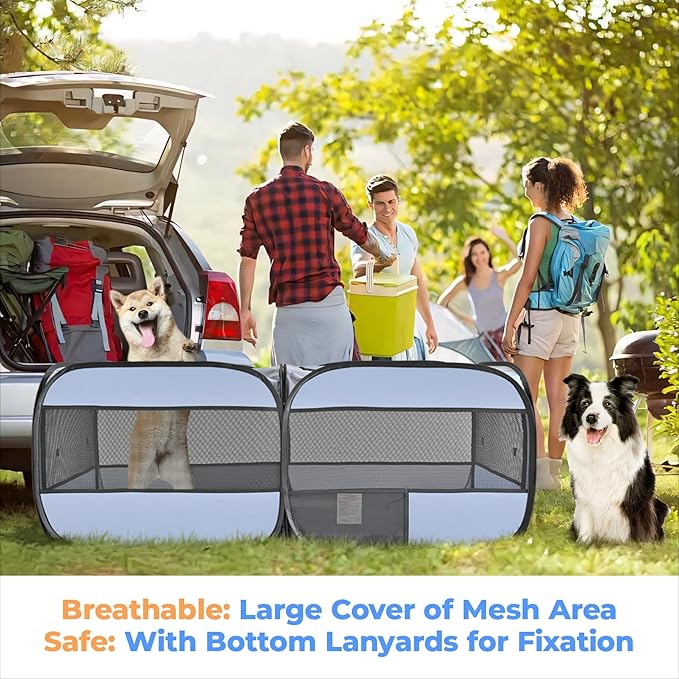 2-in-1 Pop Up Puppy Playpen, Detachable into 2 Separate Pens with Additional Doors, Assembly-Free Portable Cat Dog Crates Pet Pen Tent Kennel Kitten Enclosure Cage Indoor Outdoor Foldable Condo(L)