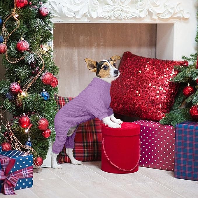 Dog Sweater Turtleneck Knitted Pet Clothes Solid Color Puppy Sweater Warm Dog Sweaters for Small Medium Dogs(Purple&S/M)