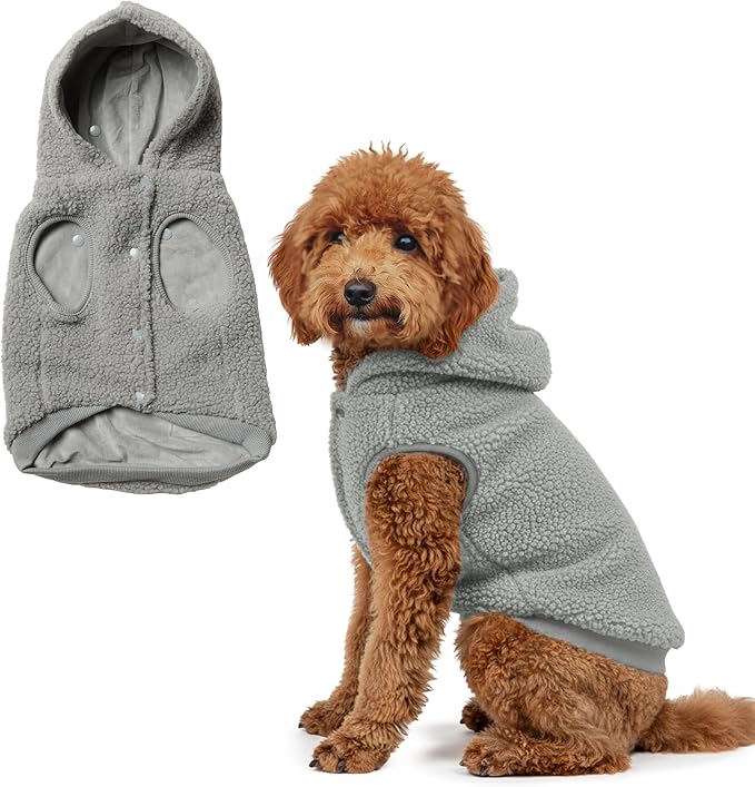 Spark Paws Fleece Dog Jacket, Hooded Sweater Vest, Warm Coat for Winter - Suitable for Small Medium Large XL XXL Breeds - Silver Grey - 2XL