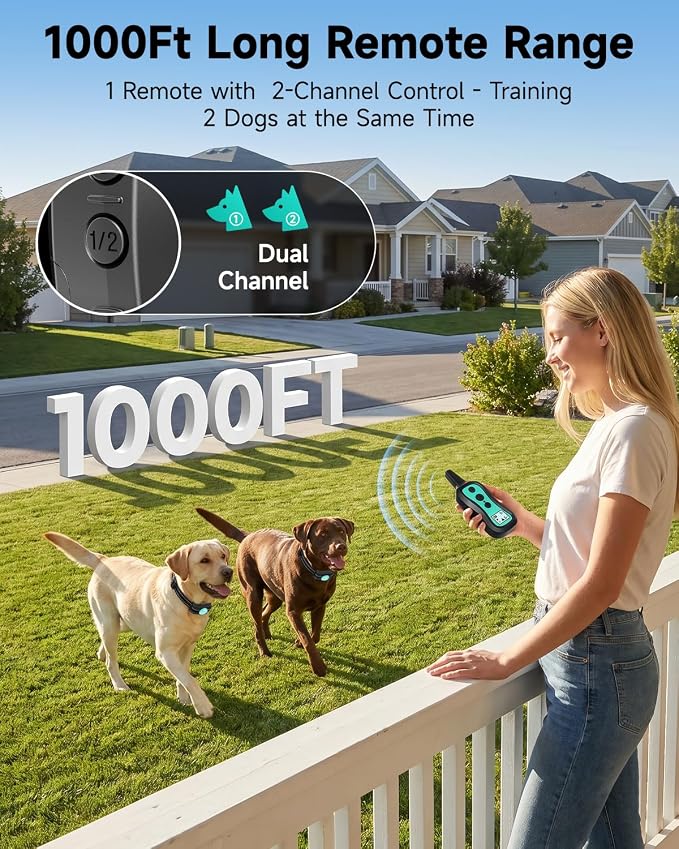 PATPET Dog Shock Collar with Remote Control Unrechargeable Training Collar | 1000Ft Waterproof Shock Collar for Dogs, 3 Training Modes(Beep,Vibration,Shock) for 15-100lbs Small Medium Large Dogs