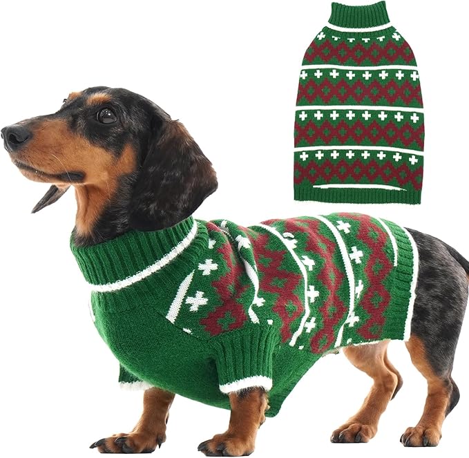 XL Dog Sweater, Fall Turtleneck Short Sleeves Kint Pullover, Soft Thick Warm Winter Sweaters for Dogs Christmas Girl Boy, Green XL