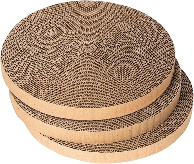 Round cat Scratcher Refill, 10 inch Diameter, 7/8 inch Thickness Scratcher Replacement Pads, Scratching Board Circle, Scratch pad, scratchers for Indoor Cats (3pcs)