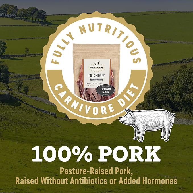 Farm Hounds - Pork Kidney - Premium Natural Jerky for Dogs - Made from 100% Humanely Raised Pork- Organ Treats - Great for Training & Treats - No Added Fillers - Made in USA - 4oz -1 Pack