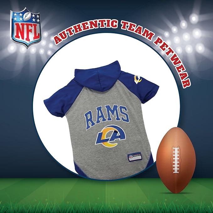 NFL Los Angeles RAMS Hoodie for Dogs & Cats. | NFL Football Licensed Dog Hoody Tee Shirt, Large| Sports Hoody T-Shirt for Pets | Licensed Sporty Dog Shirt.