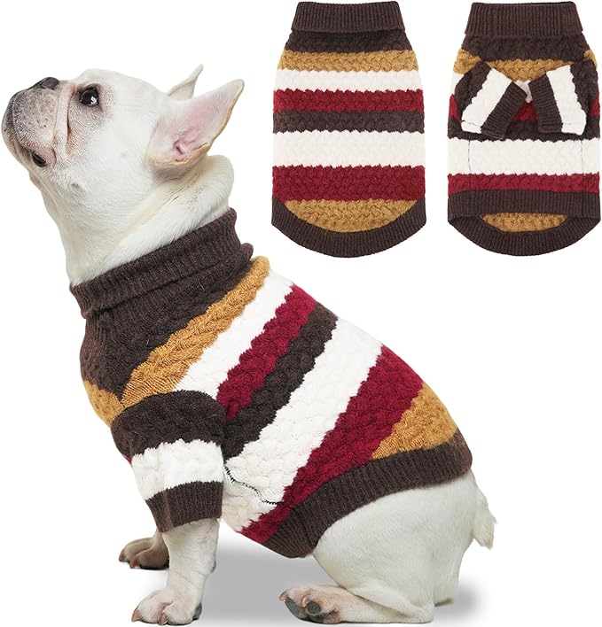 Dog Sweater, Pet Cable Knitted Turtleneck Sweater for Small Medium Dogs Boy Girl, Winter Dog Pullover Sweater with Legs, Classic Comfy Thick Outdoor Pet Clothes(Brown, Large)