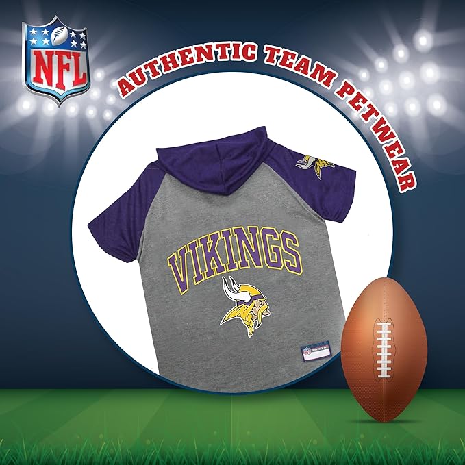 Pets First NFL Minnesota Vikings Hoodie for Dogs & Cats. | NFL Football Licensed Dog Hoody Tee Shirt, X-Small| Sports Hoody T-Shirt for Pets | Licensed Sporty Dog Shirt