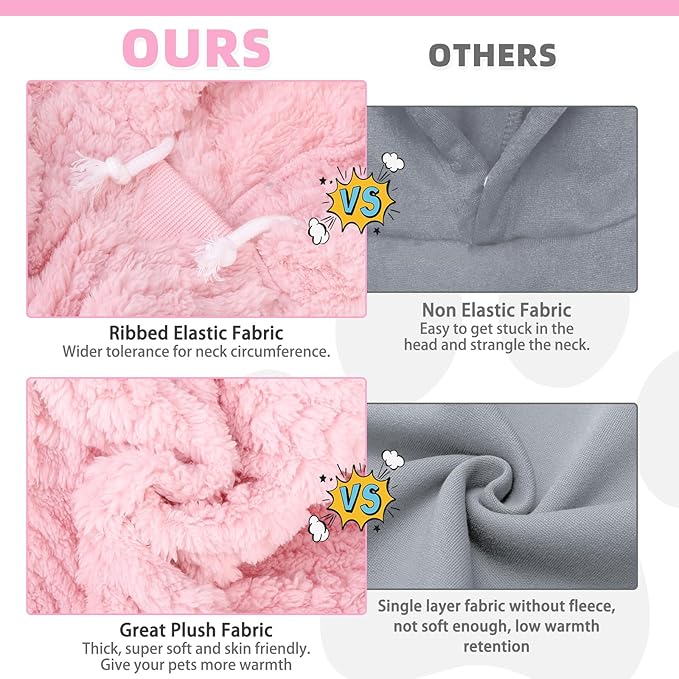 KOOLTAIL Fleece Dog Sweater Hoodie for Small Medium Large Dogs - Super Soft Fall Dog Clothes Hat Hooded Sweatshirt with Leash Hole, Warm Winter Cold Weather Pet Coat for Puppy Cats Girl Female Pink XS