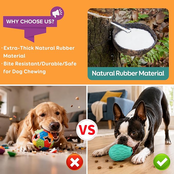 2-Pack Interactive Treat Dispensing Dog Toys, Natural Rubber Chew Toys for Aggressive Chewers, Stuffable Treat Toys for Large & Medium Dogs, Mental Stimulation for Dogs, Boredom Relief
