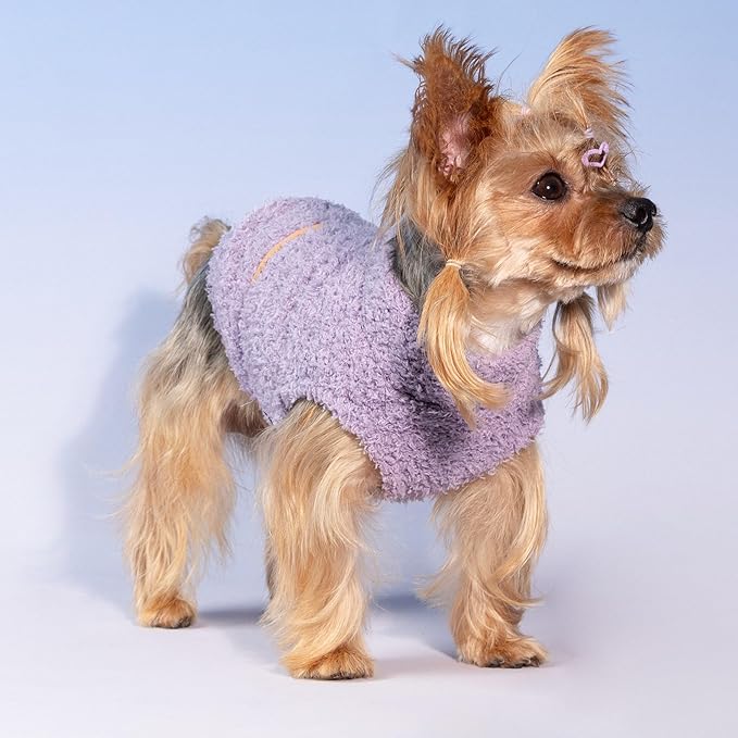 Fitwarm 2 Pack Striped Fleece Dog Sweater, Warm Winter Clothes for Small Dogs Boy Girl, Fuzzy Pet Outfit, Pink, Lavender Purple, Large