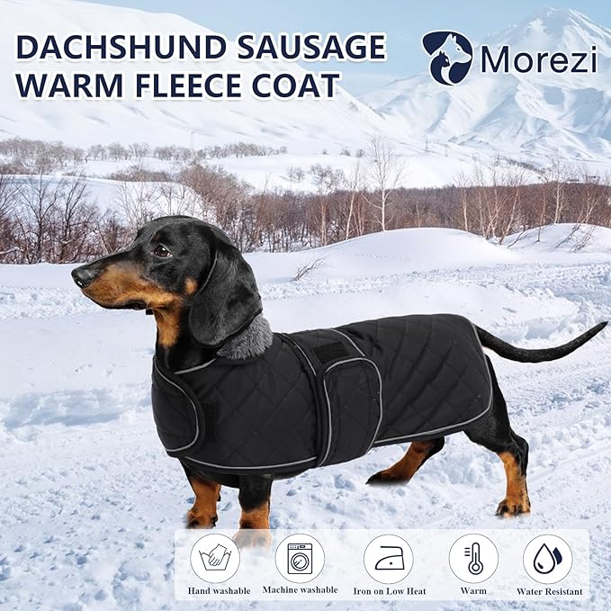Dachshund Coat Dog Coats for Dachshunds Dachshund Winter Jacket with Padded Fleece Outdoor Dog Clothes with Adjustable Bands - Black - L