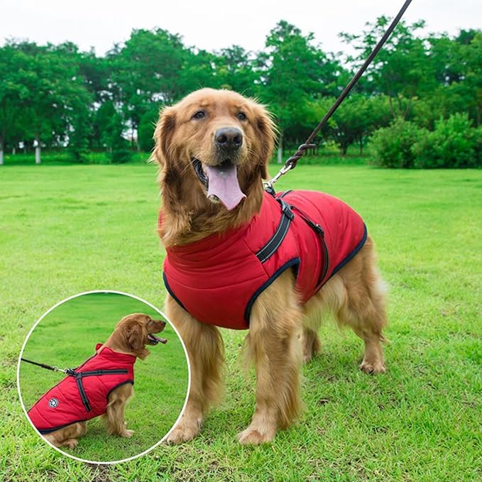 Aiboria Dog Jacket Dogs Vest Coat Windproof Warm Pet Fleece Dog Sweater Padded Vest with Chest Strap Harness Red S