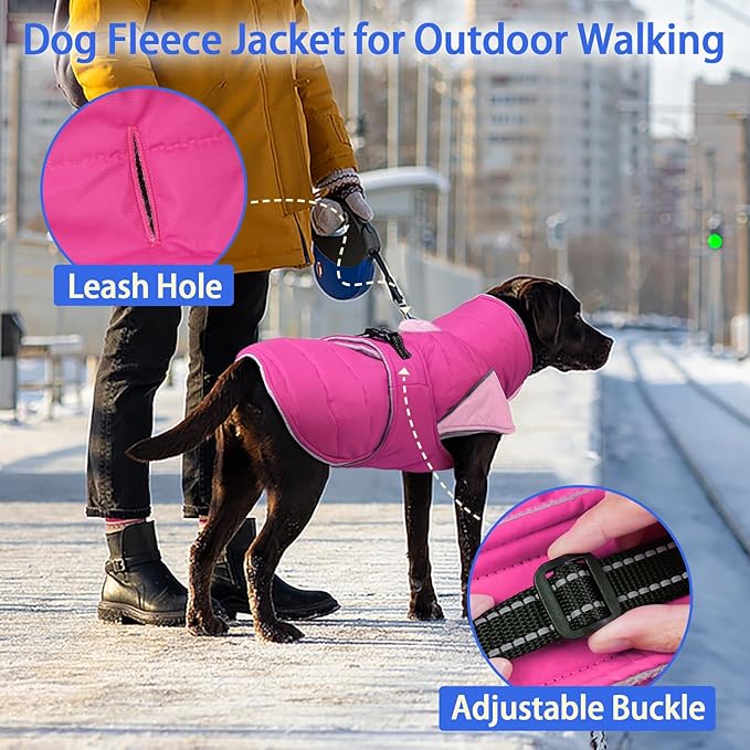 MIGOHI Cozy Small Dog Coat - Reflective Dog Coat for Small Dogs,Fleece Winter Coats Jacket for Dogs with Leash Hole,Snowproof Thick Puppy Clothes,Pomeranian,Chihuahua,XS,Rosepink
