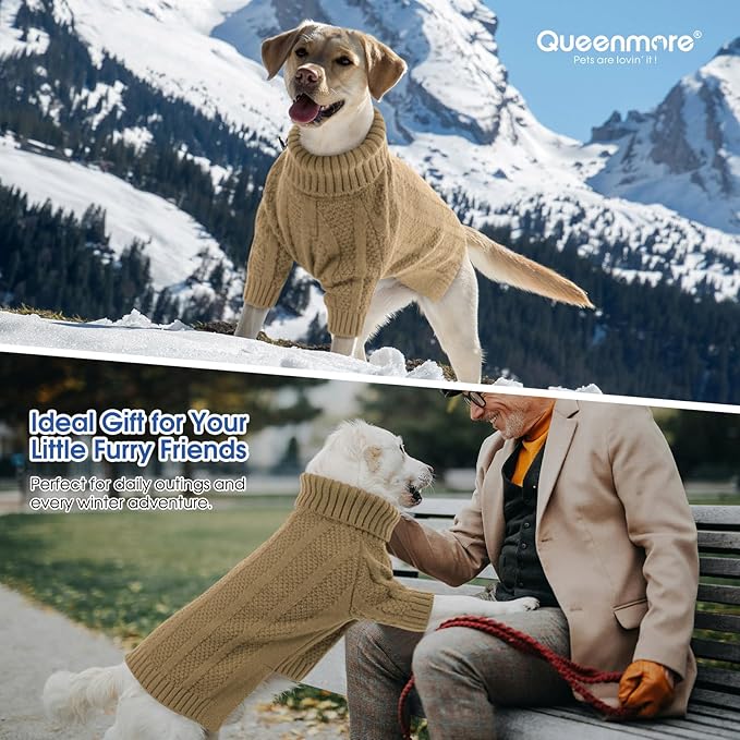 Queenmore XSmall Dog Sweater, Soft Knitted Dogs Sweater Christmas Clothing, Turtleneck Pullover Puppy Sweaters for Dogs, Cozy Pet Knitwear for Teacup, Chihuahua (Brown, XS)