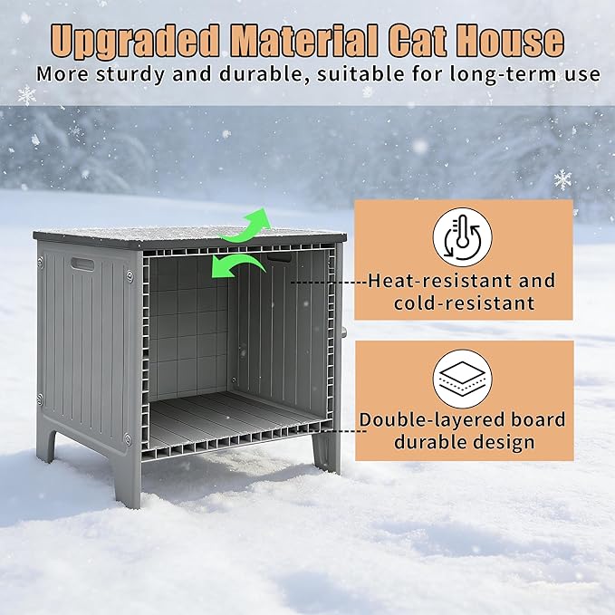 Heated Cat House for Outside with Insulated Liner,Outdoor Cat House Weatherproof,Plastic,Easy to Assemble Easy to Clean