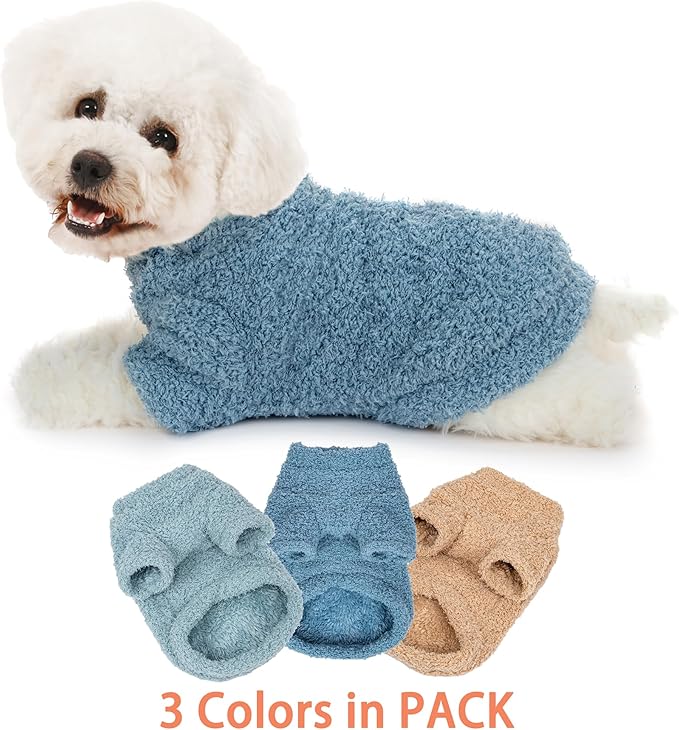 Dog Sweater, 3 Pack Sweaters for Small Dogs Girl, Dog Clothes for Medium Dogs Male or Boy, Ultra Soft and Warm Puppy Coat for Winter Christmas (Medium, Light Blue+Blue+Khaki)
